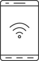 Black Linear Style Wifi Or Hotspot Connected Smartphone Icon. vector