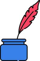 Feather Pen In Ink Bottle Red And Blue Icon. vector