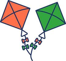 Cross Connect Two Kites Icon In Orange And Green Color. vector