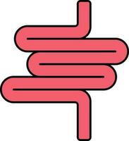 Flat Style Intestine Icon In Red Color. vector