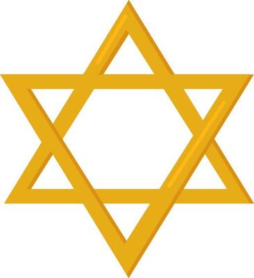 Flat Illustration Of Star Of David Golden Icon.