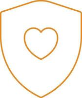 Heart Shield Icon In Orange Linear Style. vector