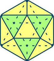 Flat Style Icosahedron Icon In Green And Yellow Color. vector