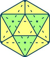 Flat Style Icosahedron Icon In Green And Yellow Color. vector