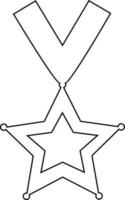 Line art star decorated medal with ribbon. vector