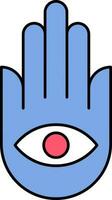 Flat Style Eye Symbol Hand Blue Icon. vector