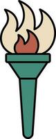 Fire Torch Icon In Teal Green And Brown Color. vector