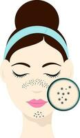 Beautiful Smart Woman With Blackheads On Face Icon In Flat Style. vector