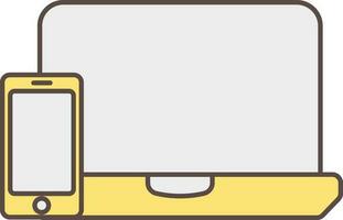 Flat Smartphone With Laptop Grey And Yellow Icon. vector