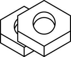 Hexagonal Nuts Icon In Black Line Art. vector