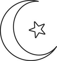 Crescent Moon With Star Black Thin Line Icon. vector