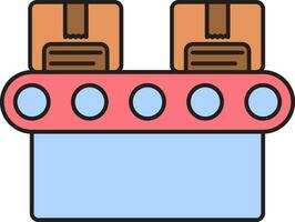 Carton Boxes On Conveyor Belt Colorful Icon In Flat Style. vector