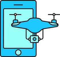 Flat Smartphone With Drone Icon In Blue Color. vector