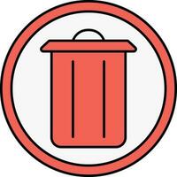 Red Dustbin Round Icon In Flat Style. vector