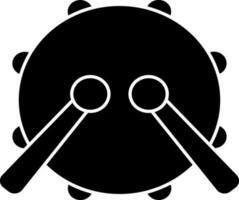 Tambourine Drum With Stick Icon In Glyph Style. vector