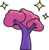 Pink And Purple Tree With Stars Icon In Flat Style. vector