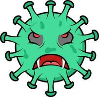Flat Style Sad Virus Cartoon Icon In Green Color. vector