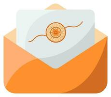 Open Envelope With Rakhi Message Card Orange Sticker. vector