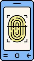 Blue And Yellow Color Fingerprint Scanning In Smartphone Icon. vector