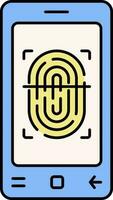 Blue And Yellow Color Fingerprint Scanning In Smartphone Icon. vector