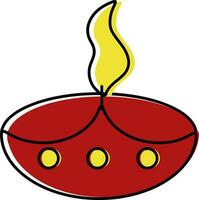 Burning DiyaOil Lamp Flat Icon In Red And Yellow Color. vector