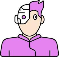 Flat Illustration Of Cyberpunk Boy Carton Icon In Pink Color. vector