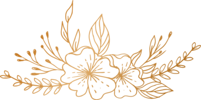 elegant hand dragen blommig bukett med guld blommor och löv png