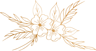 elegante mano dibujado floral ramo de flores con oro flores y hojas png