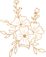 Elegant hand drawn floral bouquet with gold flowers and leaves png