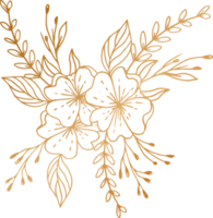 elegante mano disegnato floreale mazzo con oro fiori e le foglie png