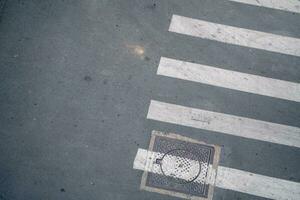 Close up white Pedestrian Crossing on street photo