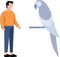 The boy is looking at the parrot. vector