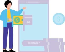 chico es transferir dinero en línea. vector