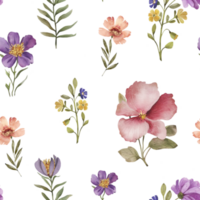Seamless pattern with multi-colored flowers. watercolor illustrations. png