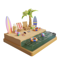 3d vacation scene with summer concept and rendered in high quality image png