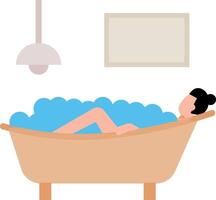 The girl is laying in the bathtub. vector