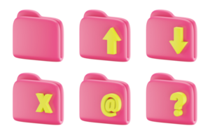 Set folder pink icons 3d render png