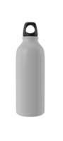 White metal water bottle 3d render. Isolated white metallic bottle mockup png