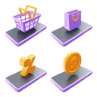 Set of 3d sales icons on top of mobile, promotion, sales, market png