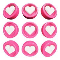 Set Illustration of hearts icons in 3d rendering for social networks png