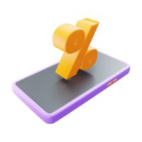 3d yellow percentage icon, top of mobile, sales, market png