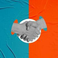 Close the deal by shaking hands. Art collage. photo