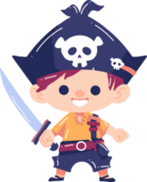 Hand Drawn cute kid pirate in flat style png