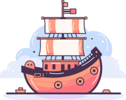 Hand Drawn cute pirate ship in flat style png