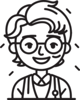 mão desenhado fofa menina personagem logotipo dentro plano estilo png