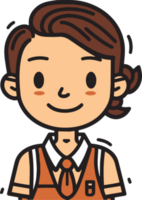 mano dibujado linda niña personaje logo en plano estilo png