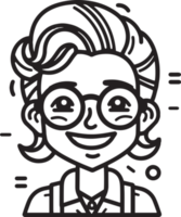 mão desenhado fofa menina personagem logotipo dentro plano estilo png
