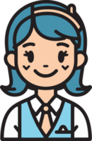 mão desenhado fofa menina personagem logotipo dentro plano estilo png