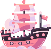 mano disegnato carino pirata nave nel piatto stile png