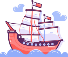 Hand Drawn cute pirate ship in flat style png